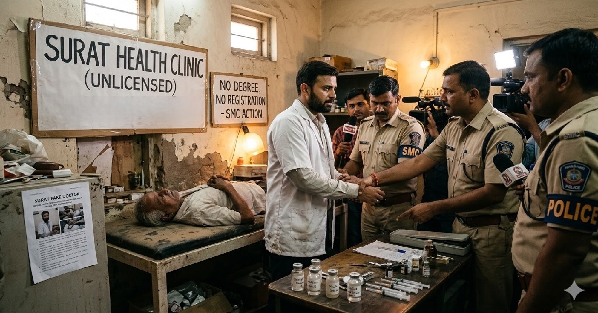 Surat: ના ડિગ્રી, ના લાઇસન્સ; 10 મા ધોરણનો ડ્રોપઆઉટ વિદ્યાર્થી ‘ડોક્ટર સાહેબ’ બનીને દર્દીઓની કરતો હતો સારવાર, પોલીસે કરી ધરપકડ