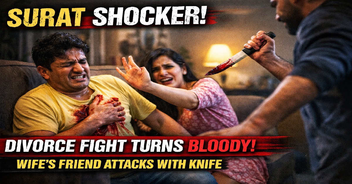 Surat: પતિ-પત્ની વાતો કરી રહ્યા હતા, છૂટાછેડાને લઈને થયો ઝઘડો, પત્નીના મિત્રએ તેમના પર છરી વડે કર્યો હુમલો