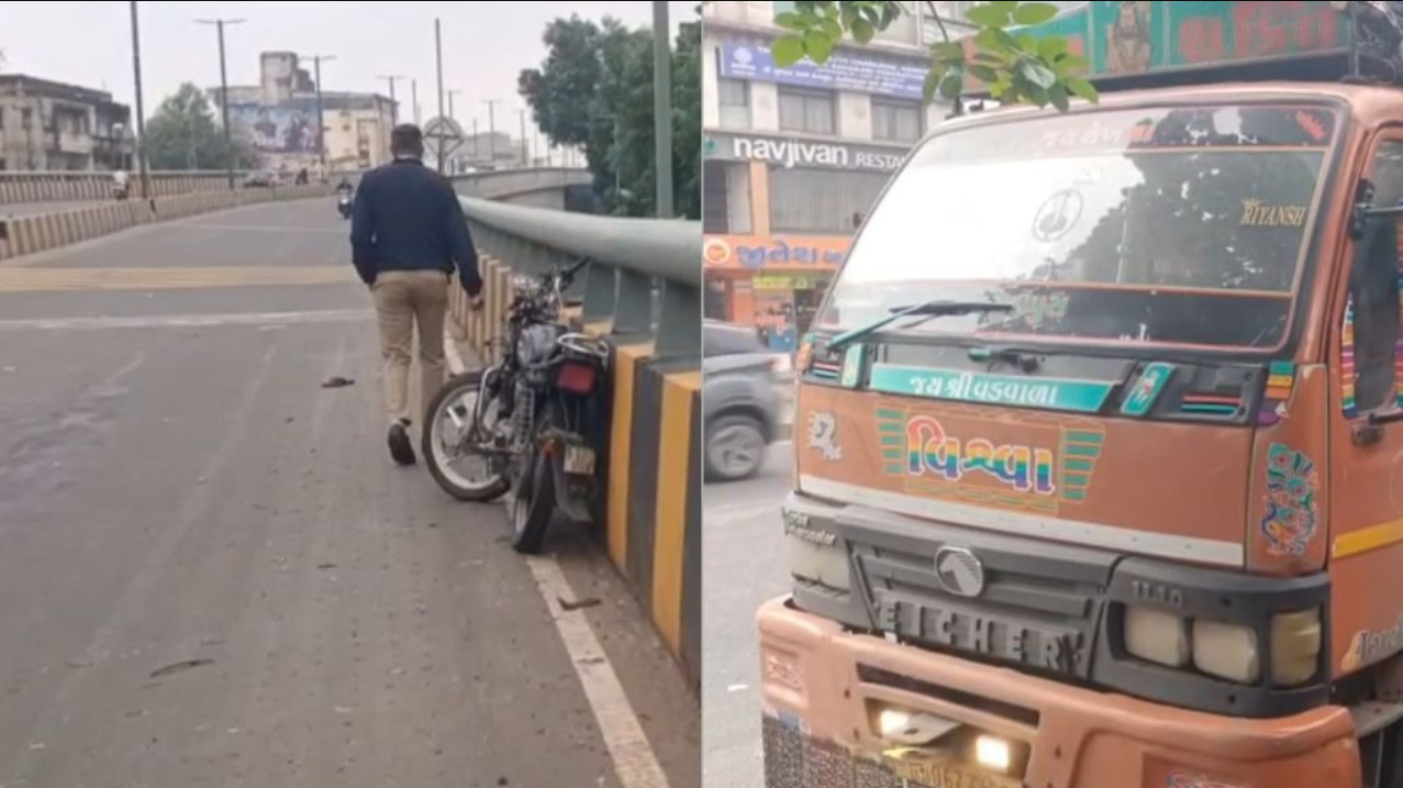 Ahmedabad: અંજલી બ્રિજ પર ખોટી દિશામાંથી આવી રહેલા ટ્રકે બાઇકને ટક્કર મારી, જેમાં એક યુવકનું મોત થયું અને બીજાને ઇજા પહોંચી