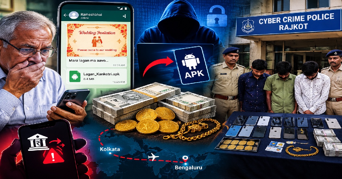 Rajkotમાં લગ્નની કંકોત્રીની APK ફાઇલથી ₹6.57 લાખની ઠગાઈ, સાયબર ક્રાઈમ પોલીસે 3 આરોપીઓની ધરપકડ કરી