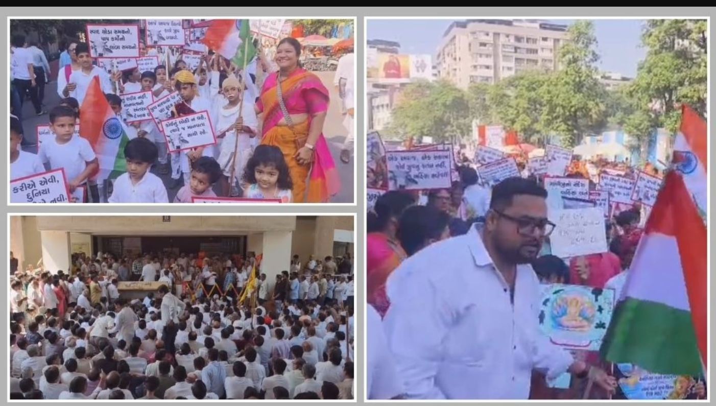 Surat: ગાંધી જયંતિ પર સુરતમાં આક્રોશ! ગેરકાયદેસર કતલખાનાઓ બંધ કરવાની માંગ માટે 5,000 થી વધુ લોકોએ ‘અહિંસક કૂચ’