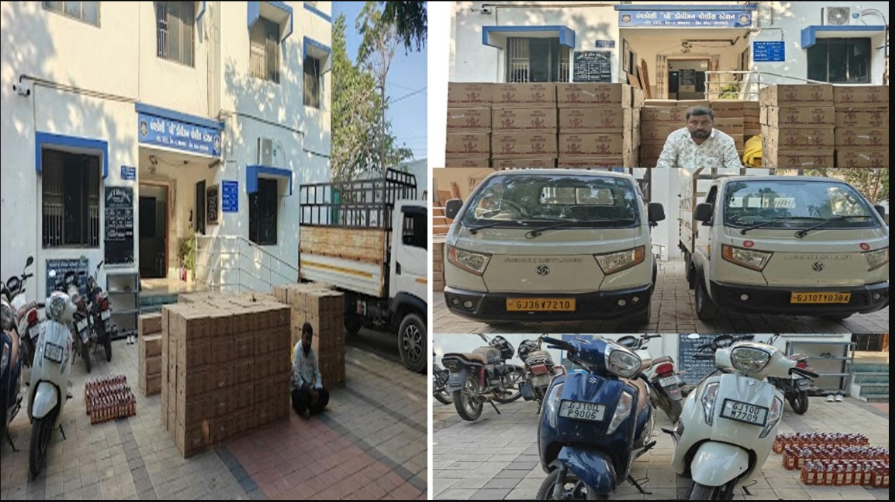 Jamnagar: નાઘેડીમાં રાજ્ય સર્વેલન્સ સેલે દરોડો પાડ્યો, 10,406 બોટલ, 5 વાહનો અને 1.37 કરોડ રૂપિયાની કિંમતી ચીજવસ્તુઓ સાથે બે લોકોની ધરપકડ